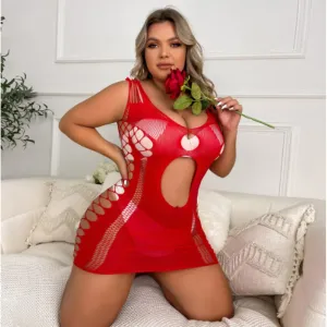 Еротична сукня-сітка з вирізами Red L-3XL