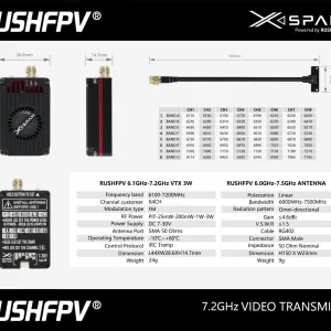 RUSHFPV 7.2G 3W VTX + Antenna 64CH IRC Tramp