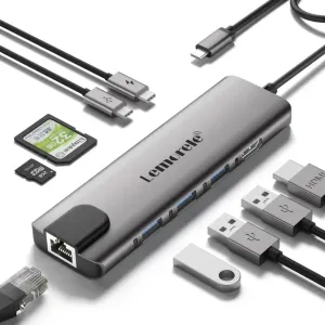 USB-C хаб Lemorele 9-в-1 HDMI 4K Ethernet PD 100W для MacBook