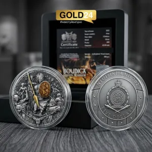 Монета срібна «Боудіка: Королева-воїн» Ніуе 2022, 62.2г, 999 проба, з позолотою