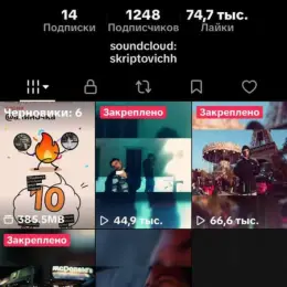 TikTok аккаунт с 1248 подписчиками