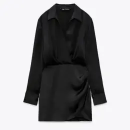 Чорна атласна сукня Zara з довгим рукавом розмір M