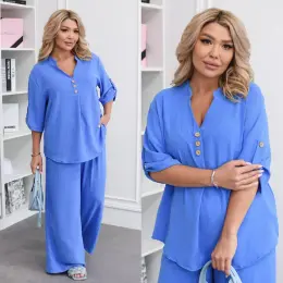 Женский костюм из американской жатки креп: футболка и брюки палаццо