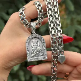 Срібний ланцюжок з кулоном Святого Миколая Чудотворця 55 см