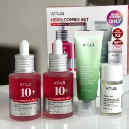 Набір для очищення та сяйва шкіри Anua Hero Combo Set (Сироватка Niacinamide 10% TXA4 Serum 2x30ml, Пінка Heartleaf + BHA Pore Deep Cleansing Foam 25ml, Гідрофільна олія Heartleaf Pore Control Cleansi
