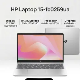 HP Laptop 15-fc0259ua AMD Ryzen 5 7520U, 8GB RAM, 256GB SSD, 15.6" FHD IPS