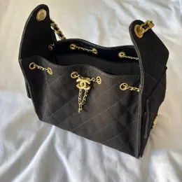 Chanel 25 Small Handbag Suede Black Gold Hardware