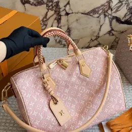 Louis Vuitton Speedy сумка шкіра/текстиль рожева 30х20х15 см