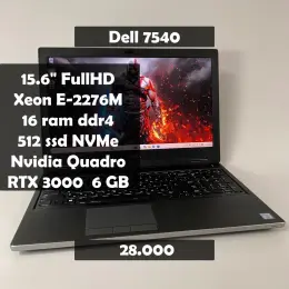 Ноутбук Dell Precision 7540, Intel Xeon E-2276M, 16GB RAM, 512GB SSD, Nvidia Quadro RTX 3000