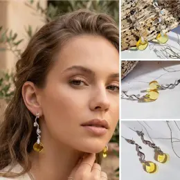 Сережки "Гілочки" з натурального бурштину та фіанітів
