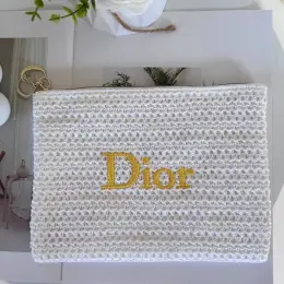 Біла плетена косметичка з рафії та дзеркальце Dior