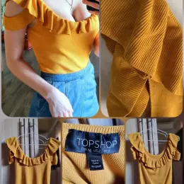 Жіночий топ Topshop гірчичний у рубчик з воланами розмір XS-S-M/42-44-46
