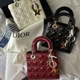 Dior Lady Black Patent Cannage Gold Hardware