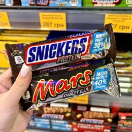 Батончик Mars Protein Bar 50г, Snickers Protein Bar 50г