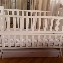 Ліжечко дитяче з масиву бука, біле, 120х60 см