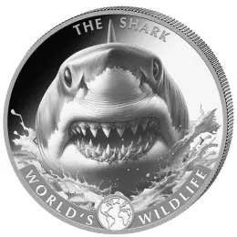Срібна монета Конго "Дике життя. Акула" 1 oz Ag 999,9