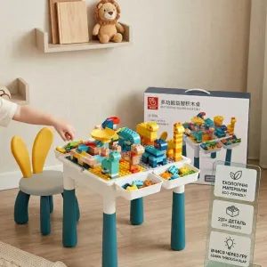 Столик лего з конструктором + стілець,231 елемент конструктора, типу lego duplo, розвиваючий столик