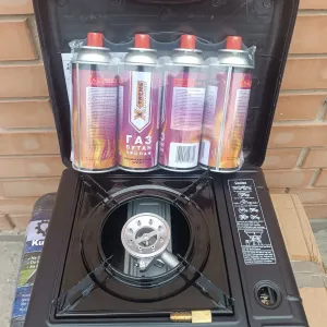 Топ продажу.Портативна газова плита з перехідником під великий балон плюс 4 балони в комплекті