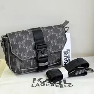 Сумка Karl Lagerfeld monogram із застібкою чоловіча через плече, чорний месенджер Карл Леджерфілд