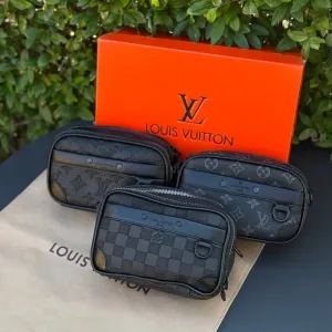 Сумка Louis Vuitton кожаная мужская черная Lv спортивная Луи Витон | Сумка через плече чорна LV чоловіча барсетка Луї Вітон біла сумка Louis Vuitton
