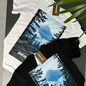 BIG Logo • Новая Футболка PATAGONIA • Чорна / Біла • Патагония Forest • XS-XXL