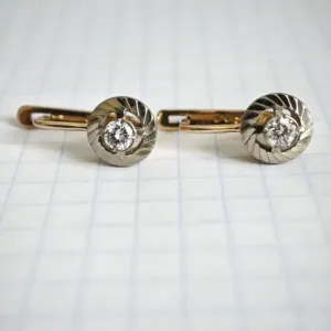 Золоті сережки, з діамантами 0.4 ct, 583 проба.