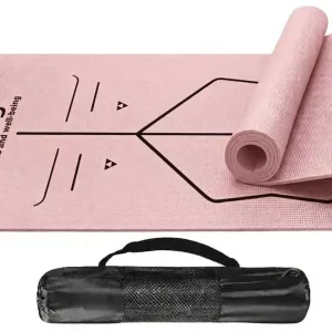 Килимок для йоги WCG Asana 173×61×0,4 см з розміткою для асан та чохлом, пастельно-рожевий