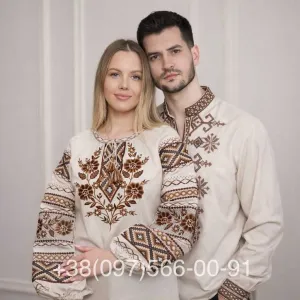Парні вишиванки Козацьки льон комплект жіноча та чоловіча вишиванка