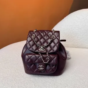 Chanel Mini Backpack Dark Burgundy Lambskin with Silver-Tone Meta / Chanel Mini Backpack / жіночий рюкзак / рюкзак Шанель