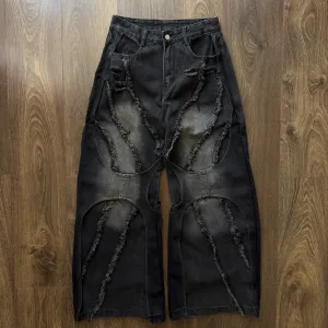 Широкі Джинси Distressed Y2K Jaded London Type Washed Вошед Штани Джинсові Baggy Чорні Wide Leg Skater SK8 Racer Беггі Баггі Широкого крою