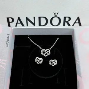 Комплект Pandora Намисто, Сережки Серце нескінченності S925 Пандора Бірка Гарантія 30 днів