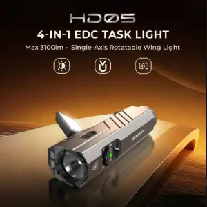 Ліхтар WURKKOS HD05\4-in-1 (Spot/Flood/Red/UV 365 нм)EDC\3100LM-335m\ CRI 90+Floodlight (3000–6000K)\USB-C акумулятор 5000ma