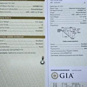 GIA 1,21 ct D/VVS1 натуральний діамант. Підвіс, кулон біле золото