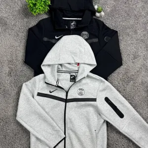 Зип-Худи Nike Tech Fleece x PSG черная Зипка Найк Теч Флис ПСЖ мужская серая кофта Найк Нокта | Зіп-худі Найк Теч Фліс чорна чоловіча зіпка Найк