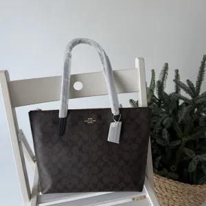 Сумка шопер Coach Zip Tote коричнева/бежева
