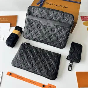 Сумка Louis Vuitton Trio Messenger Bag, чоловіча чорна шкіряна сумка 3в1, месендер через плече 3в1