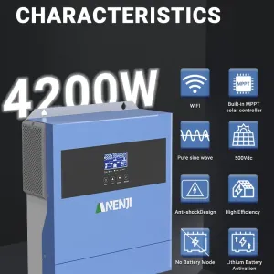 Гібридний сонячний інвертор Anenji 4.2kW 24V Wi-Fi (4200W)