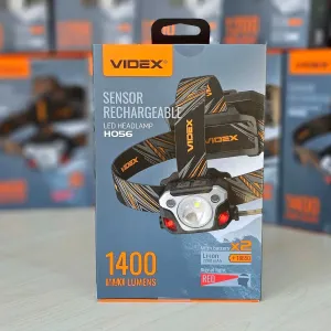 1400Lm ГАРАНТІЯ 3р. VIDEX H056; Надпотужний ліхтарик на голову 4400mAh. Налобний фонарік відекс 056 з датчиком руху, червоним світлом для рибалки і тд
