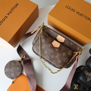 Сумка жіноча 3в1 Louis Vuitton Multi Pochette Brown луи витон шкіра натуральна шкіра сумочка коричнева мультипошет клатч гаманець ремінь тріо