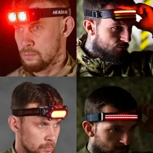 Налобний ліхтарик LED COB з червоним світлом, акумуляторний ліхтар на голову, тактичний, для риболовлі, туризму, кемпінгу, полювання