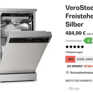 Компактна Посудомийна машина 45 см 9 програм KLARSTEIN VeroSteel 45
