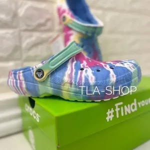 Теплі сабо крокс Baya Lined Tiedye оригінал Crocs