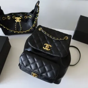 Рюкзак жіночий чорний натуральна шкіра шкіряний Chanel Two-Pocket Duma Backpack рюкзачок женский шанель кожаный сумка жіноча купити