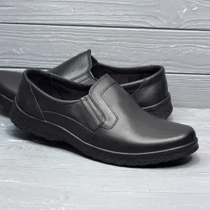 39-48р! Кожаные мужские прошитые черные туфли на резинке / без шнурков