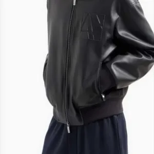 Armani Exchange Logo-Embossed / Short Bomber Jacket with Embossed Pattern