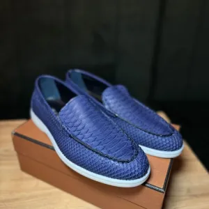 Лоферы Loro Piana мужские из натуральной кожи питона синие