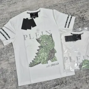 Футболка Philipp Plein Футболка LIL GODSILLA Philipp Plein | Белая Футболка  Филип Плеин Баленсиага Bape Tiger Худи Philipp Plein