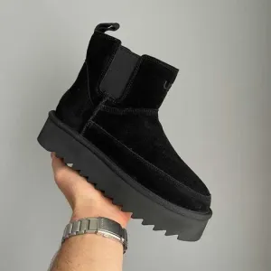 Уггі UGG Chelsea Platform Tractor Black premium натуральні замш та хутро