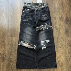 Широкі Джинси Distressed Camo Чорні Камуфляжні Рвані BAGGY Y2K SK8