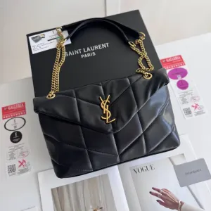 Сумка жіноча натуральна шкіра шкіряна сіра чорна Yves Saint Laurent LouLou Puffer YSL лоран женская сумочка
